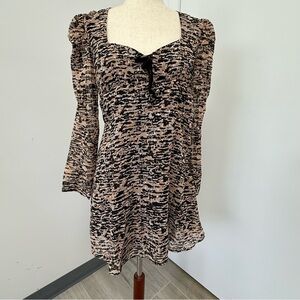 Zara NWT Leopard Print MINI Dress V Neck Sheer  Size Small Animal Print Cheetah